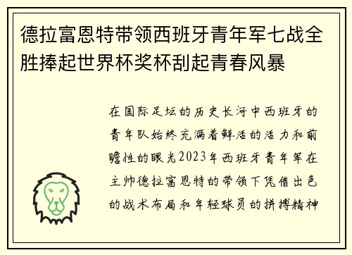 德拉富恩特带领西班牙青年军七战全胜捧起世界杯奖杯刮起青春风暴